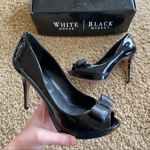 WHBM patent leather peep toe pumps
